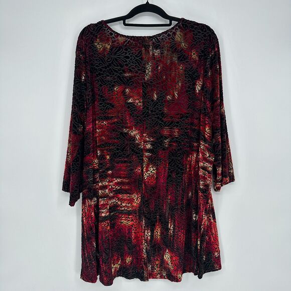 Catherines Womens Velvet Burnout Tunic Top Size 3X Dark Floral 3/4 Sleeve V Neck - Picture 8 of 8
